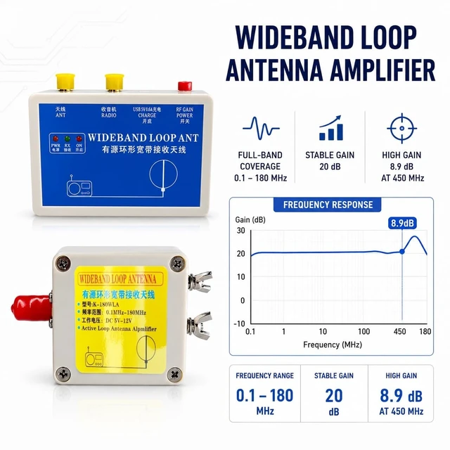 Alt view image 3 of 5 - GOOZEEZOO K-180WLA Active Loop Antenna 0.1-180MHz Shortwave Radio Antenna