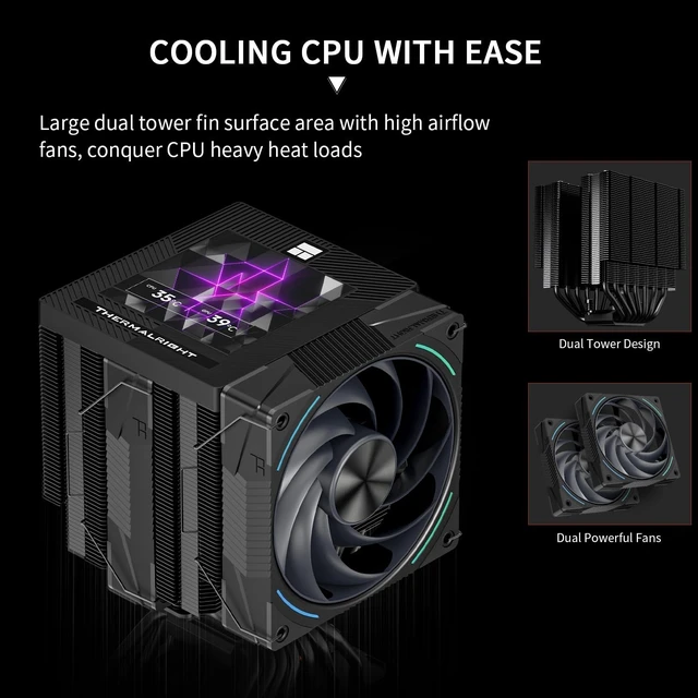 Alt view image 2 of 5 - Thermalright TR Phantom Spirit 120 Vision EVO CPU Cooler with 3.95-in 480x480 Resolution Display LCD Screen, PC Cooling for LGA1700/1851/1150/1151,AM4/AM5,High Performance Radiator-Black