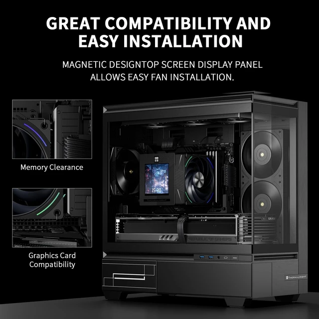 Alt view image 4 of 5 - Thermalright TR Phantom Spirit 120 Vision EVO CPU Cooler with 3.95-in 480x480 Resolution Display LCD Screen, PC Cooling for LGA1700/1851/1150/1151,AM4/AM5,High Performance Radiator-Black