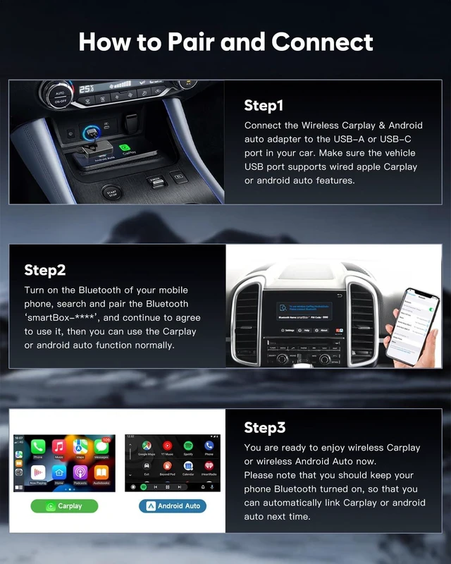Alt view image 5 of 5 - 2025 Upgraded Wireless carplay Adapter for iPhone, for Apple carplay Wireless Adapter, Plug & Play, for iPhone iOS 10+/ for Android 11+
