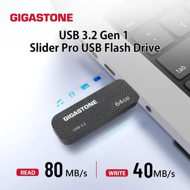Alt view image 2 of 5 - GIGASTONE 64GB USB 3.2 Flash Drive, 80MB/s High-Speed Data Transfer, Carbon Fiber Design, Retractable