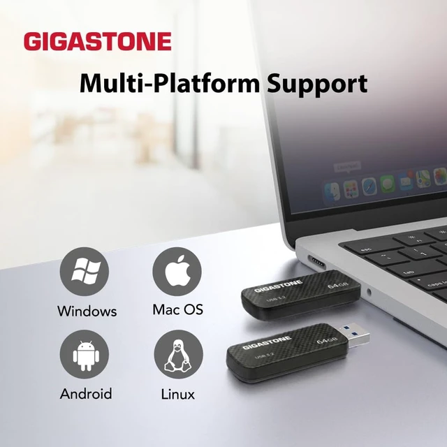 Alt view image 4 of 5 - GIGASTONE 64GB USB 3.2 Flash Drive, 80MB/s High-Speed Data Transfer, Carbon Fiber Design, Retractable