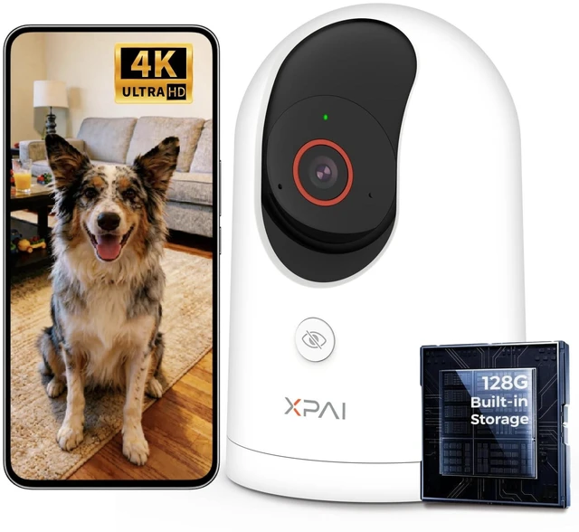 Main image of xpai 4K UHD Indoor Camera, 128G Built-in Storage No Subscription,Pet Camera Indoor with Phone App,Work as Baby Monitor/Cat/Dog Camera,360Pan&Tilt,Two-Way Talk,Privacy Mode,AI Tracking/Detection
