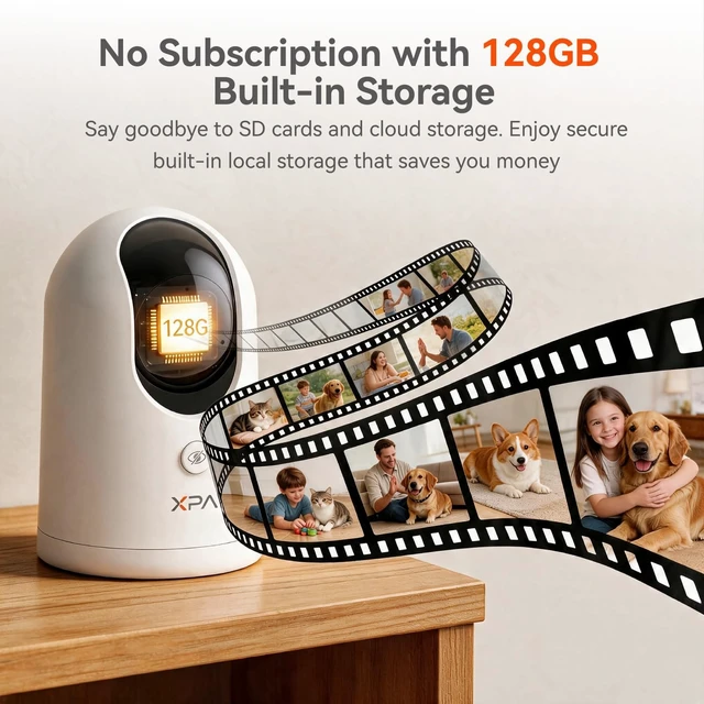 Alt view image 3 of 5 - xpai 4K UHD Indoor Camera, 128G Built-in Storage No Subscription,Pet Camera Indoor with Phone App,Work as Baby Monitor/Cat/Dog Camera,360Pan&Tilt,Two-Way Talk,Privacy Mode,AI Tracking/Detection