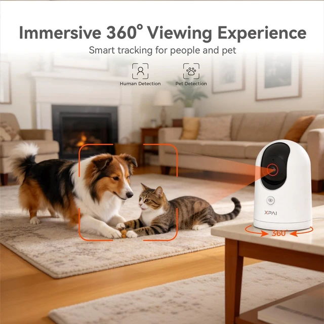 Alt view image 4 of 5 - xpai 4K UHD Indoor Camera, 128G Built-in Storage No Subscription,Pet Camera Indoor with Phone App,Work as Baby Monitor/Cat/Dog Camera,360Pan&Tilt,Two-Way Talk,Privacy Mode,AI Tracking/Detection
