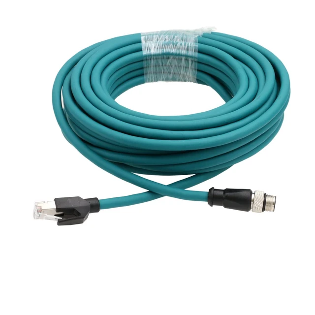 Alt view image 2 of 5 - HangTon M12 4 Pin D-Coded to RJ45 Ethernet Cable for Industrial Barcode Reader Scanner Vision Sensor Actuator Encoder Network Switch Cat5e 7M