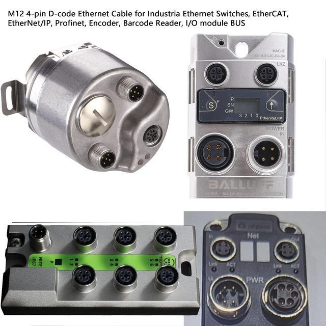 Alt view image 4 of 5 - HangTon M12 4 Pin D-Coded to RJ45 Ethernet Cable for Industrial Barcode Reader Scanner Vision Sensor Actuator Encoder Network Switch Cat5e 7M