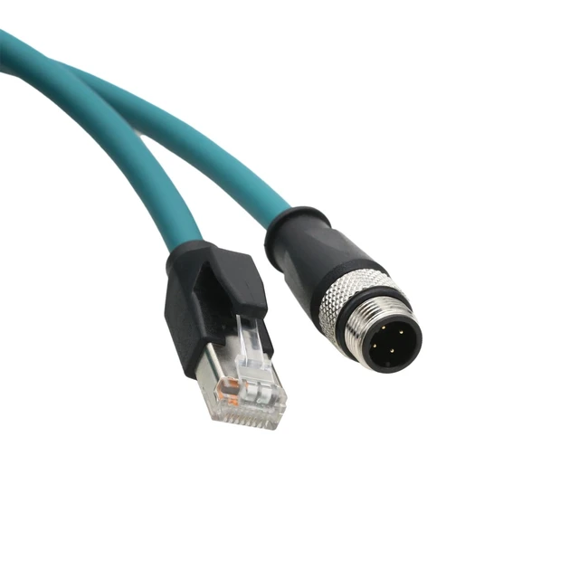Alt view image 5 of 5 - HangTon M12 4 Pin D-Coded to RJ45 Ethernet Cable for Industrial Barcode Reader Scanner Vision Sensor Actuator Encoder Network Switch Cat5e 7M