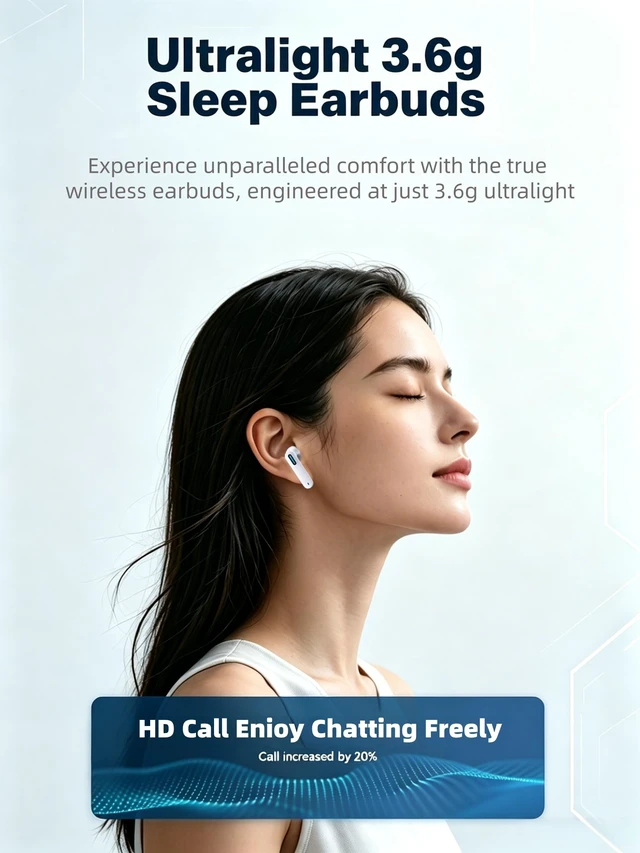 Alt view image 3 of 5 - JKNKCO NE49 AI Translation Earbuds, Ultralight 3.6g Sleep Earbuds, Real Time Language Translator Earbuds with 40H Battery & USB-C, Dual Mic ENC for Clear Calls, Low Latency Gaming Mode (White)