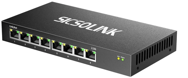 Main image of SICSOLINK 8-Port 2.5G Unmanaged Switch,40Gbps,Fanless Metal for NAS Gaming