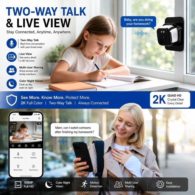 Alt view image 5 of 5 - Window Camera 3MP 2K Indoor for Home Security, Color Night Vision - 2Pack