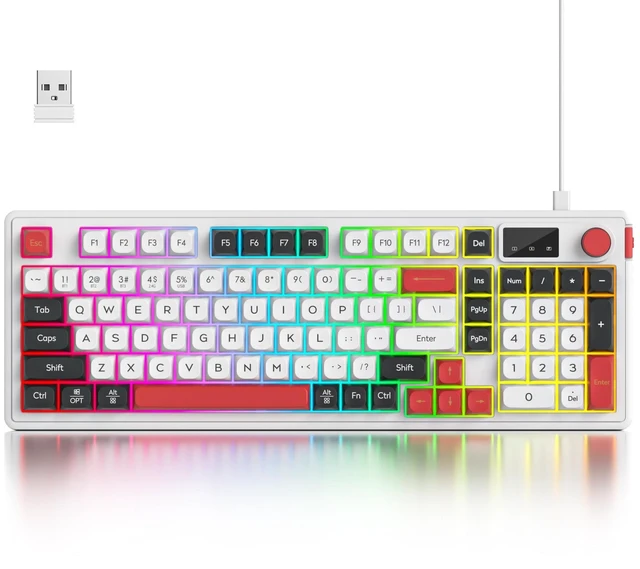 Main image of surmen 96% Silent Wireless Keyboard,3 Mode BT/2.4G/Wired Quiet RGB Keyboard with Volume Knob 3000mAh Long Battery Auto Sleep for Office Student Mac Windows Desktop (98 White)