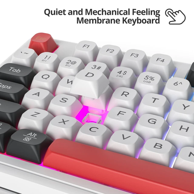 Alt view image 4 of 5 - surmen 96% Silent Wireless Keyboard,3 Mode BT/2.4G/Wired Quiet RGB Keyboard with Volume Knob 3000mAh Long Battery Auto Sleep for Office Student Mac Windows Desktop (98 White)
