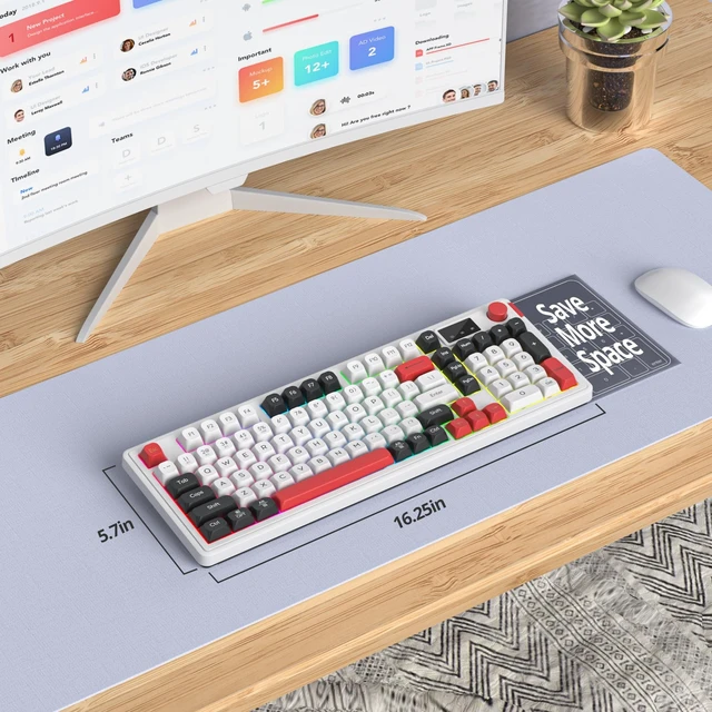 Alt view image 5 of 5 - surmen 96% Silent Wireless Keyboard,3 Mode BT/2.4G/Wired Quiet RGB Keyboard with Volume Knob 3000mAh Long Battery Auto Sleep for Office Student Mac Windows Desktop (98 White)