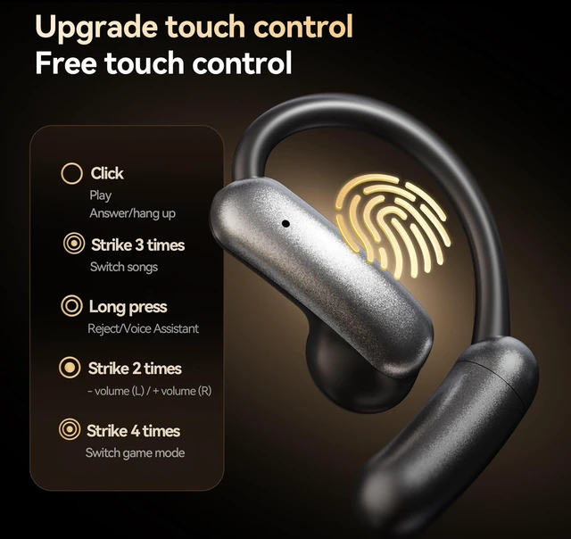 Alt view image 3 of 5 - Open Ear Bluetooth Headphones, Magnetic Swap Battery, 60H Playtime(Black)