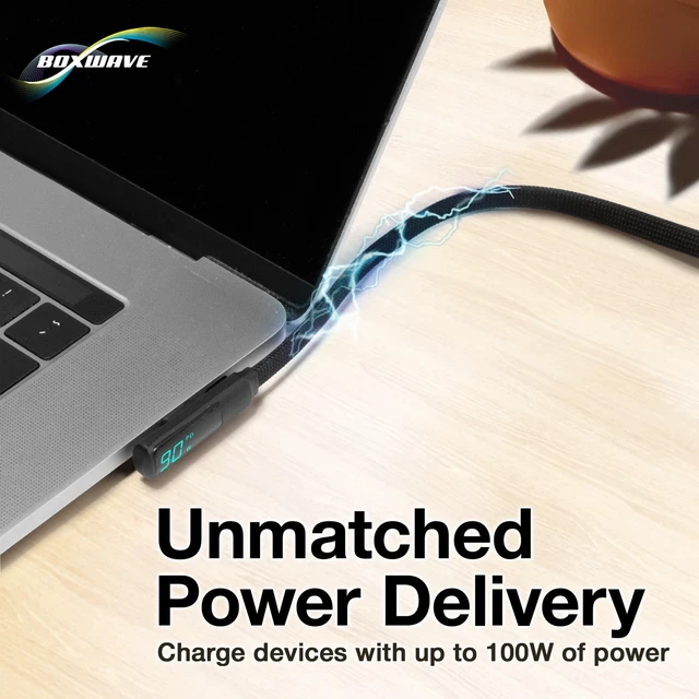 Alt view image 4 of 5 - BoxWave Cable Compatible with Mobile Pixels Duex Plus - PowerDisplay PD Right Angle Cable (4ft) - USB-C to USB-C (100W), LED Wattage Info Extra Long Braided Nylon - Jet Black