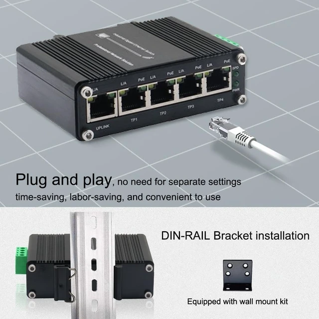 Alt view image 5 of 5 - xoxnikior Industrial 5-Port PoE+ Gigabit Switch 12-48VDC 120W ,Unmanaged