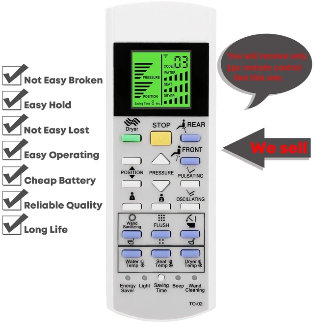 Alt view image 3 of 5 - Replacement Remote Control for TOTO Washlet Toilets and Bidets RX SX TCF894CG CW542EY TCF896CG CW522EY TCF895CG TCF894CG TCF34120GGB MW6463046CUMFG(A) TCF34270GEU TCF34170GEU TCF34120GEU