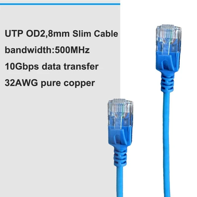 Alt view image 2 of 5 - Elfcam - 30m/98.4ft Ultra Slim Cat 6A Ethernet Cable 10Gbps 32AWG UTP OD2.8mm 500MHz, 10Gb Thin RJ45 Cat 6A Patch Cord for LAN, Router, Modem, Xbox, Laptop and Servers, Blue, 30 Meters