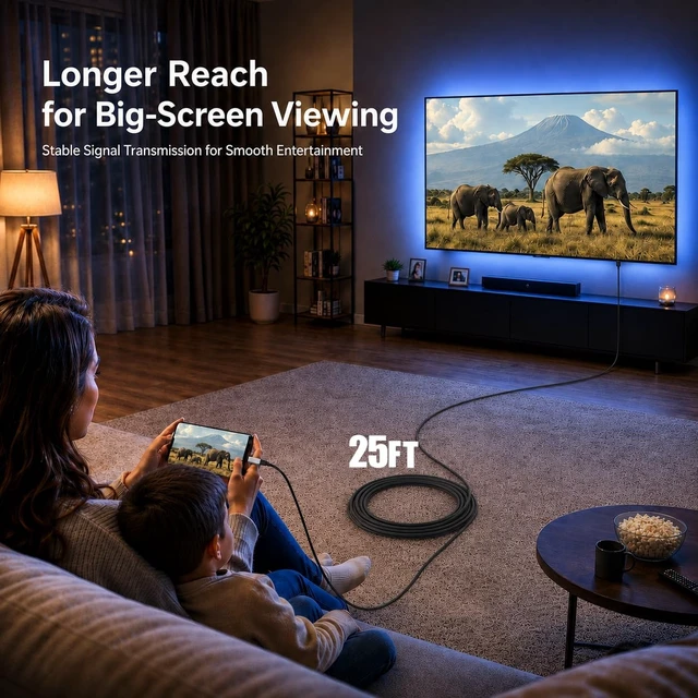 Alt view image 3 of 5 - USB C to HDMI Cable 25FT for Home & Office, 4K@60Hz Long USBC to HDMI Cable