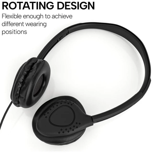 Alt view image 2 of 5 - Maeline Kids Headphones for School Classroom K-12, Library, Museum, Travel, On Ear Stereo Headset with Adjustable Band & Faux Leather Cushions - 3.5mm Plug - 30 Pack - Black