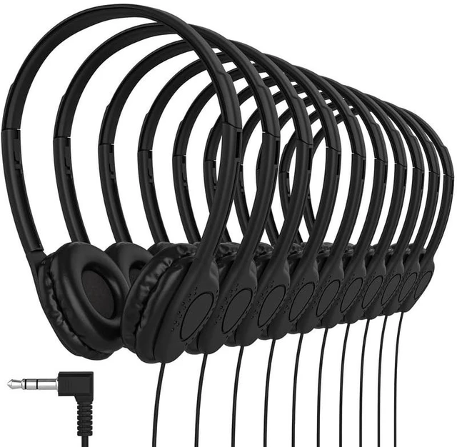 Main image of Maeline Kids Headphones for School Classroom K-12, Library, Museum, Travel, On Ear Stereo Headset with Adjustable Band & Faux Leather Cushions - 3.5mm Plug - 30 Pack - Black