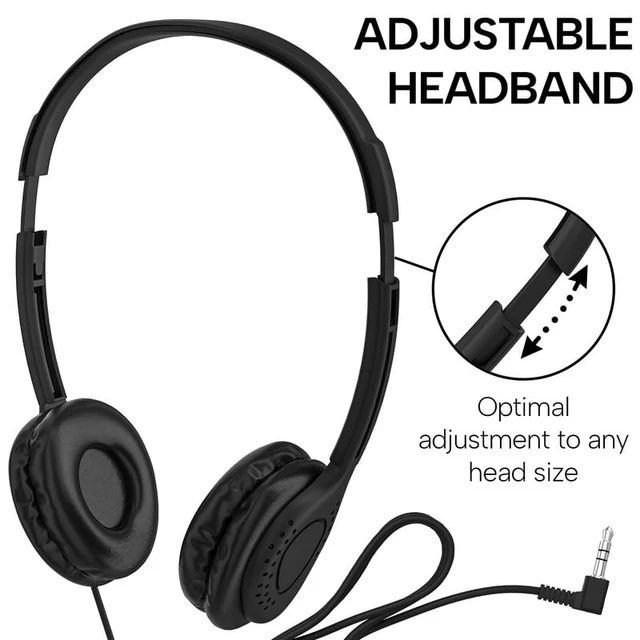 Alt view image 3 of 5 - Maeline Kids Headphones for School Classroom K-12, Library, Museum, Travel, On Ear Stereo Headset with Adjustable Band & Faux Leather Cushions - 3.5mm Plug - 30 Pack - Black