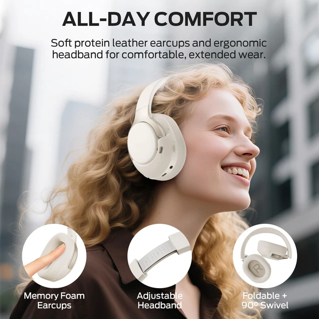 Alt view image 5 of 5 - Oraolo Persona 5th ANC-Wireless Bluetooth Over-Ear Headphones with Microphone, 70H Playtime, Bluetooth 6.0, Comfortable and Foldable Design