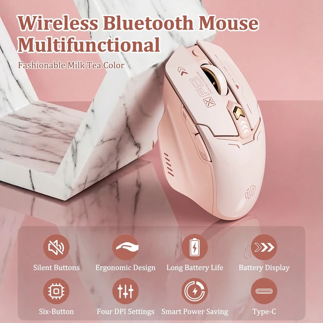 Alt view image 2 of 5 - Attoe Wireless Mouse, Rechargeable Silent Click Mouse with 4-Level DPI (800-2400), 500mAh Battery & LED Level Indicator, 2.4G Ergonomic Optical Mouse for Laptop, PC, Computer (Pink)