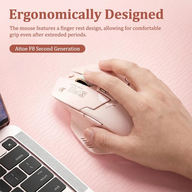 Alt view image 4 of 5 - Attoe Wireless Mouse, Rechargeable Silent Click Mouse with 4-Level DPI (800-2400), 500mAh Battery & LED Level Indicator, 2.4G Ergonomic Optical Mouse for Laptop, PC, Computer (Pink)