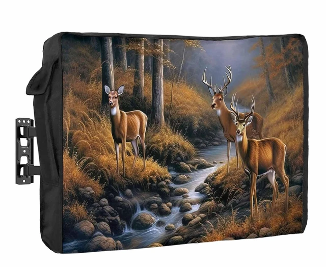 Main image of Deer Outdoor TV Cover Waterproof Weatherproof, Deer Standing by a Stream Sunset Forest Television Covers for 52 to 55 Inch Nature landscape Outside TV Screen Protector Shield, 52"W x 30"H x 4.5"D