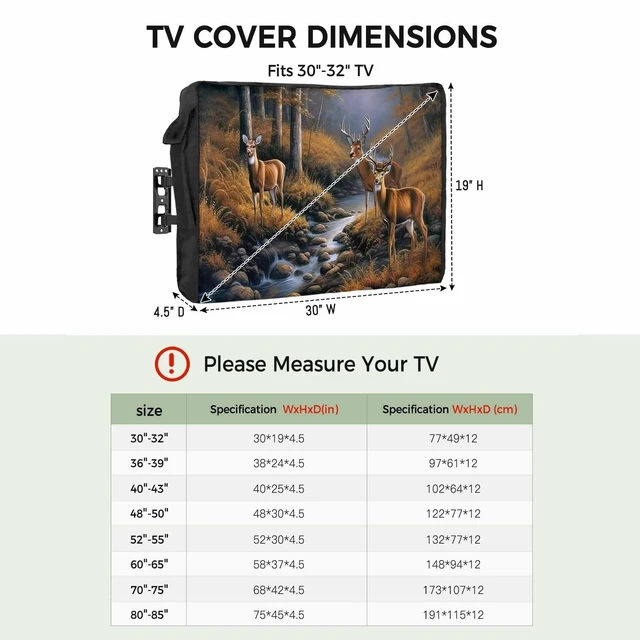 Alt view image 2 of 5 - Deer Outdoor TV Cover Waterproof Weatherproof, Deer Standing by a Stream Sunset Forest Television Covers for 52 to 55 Inch Nature landscape Outside TV Screen Protector Shield, 52"W x 30"H x 4.5"D