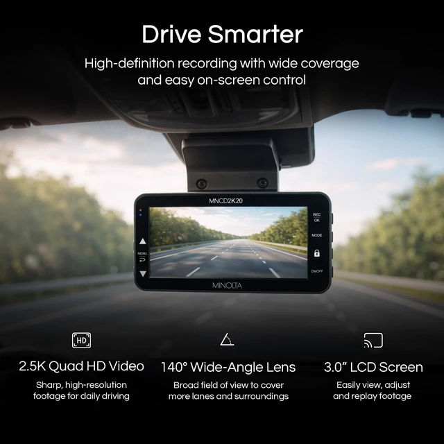 Alt view image 2 of 5 - Minolta MNCD2K20K 2.5K Quad HD Dash Camera, 140 Lens, ADAS Alerts (Blue)