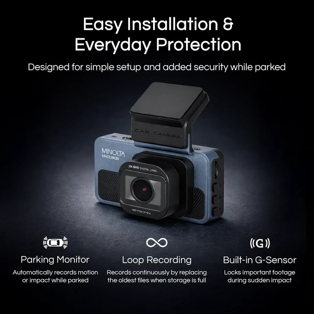 Alt view image 3 of 5 - Minolta MNCD2K20K 2.5K Quad HD Dash Camera, 140 Lens, ADAS Alerts (Blue)