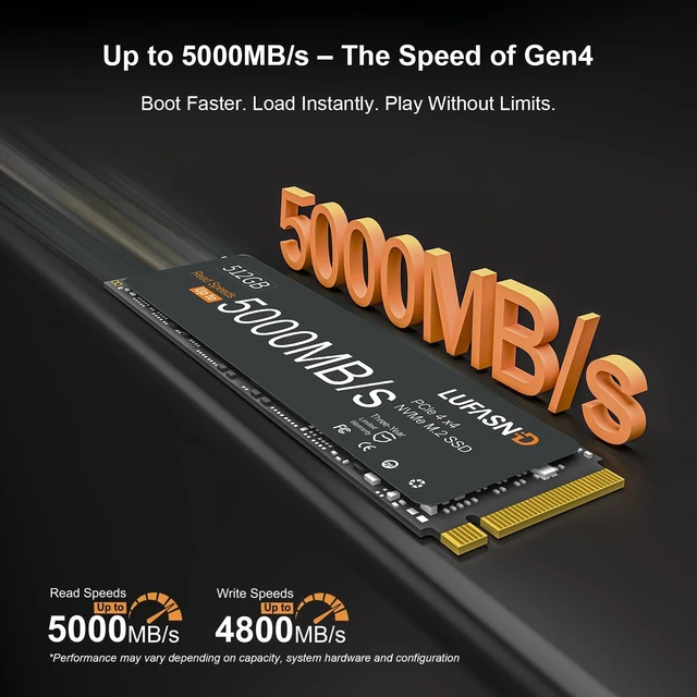 Alt view image 2 of 5 - Lufasnd 512GB M.2 NVMe SSD 2280 PCIe Gen4 x4, Up to 5000MB/s, 3D NAND TLC Internal Solid State Drive, Ultra-Fast Gaming Storage Upgrade for Gaming PC, Laptop & Desktop, PS5 Compatible