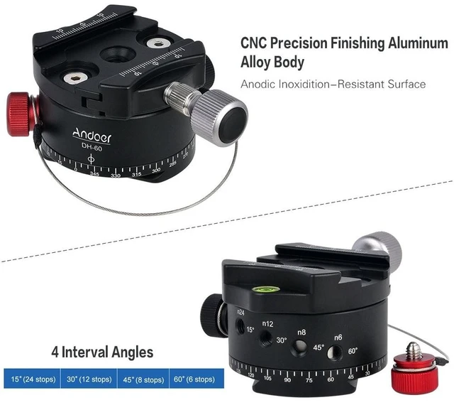 Alt view image 4 of 5 - Andoer DH-60 Panoramic Ball Head Indexing Rotator HDR Tripod Head CNC Aluminum Alloy Max. Load 33Lbs for Canon Nikon Sony DSLR Camera