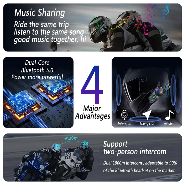 Alt view image 2 of 5 - ZHIDUOXING Q18 Motorcycle Bluetooth Intercom 1000m 2 Riders, 1 Pack