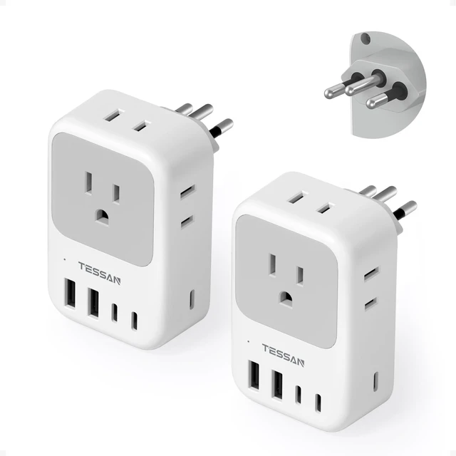 Main image of TESSAN Type N Plug Adapter Brazil 2-Pack, PD 28W