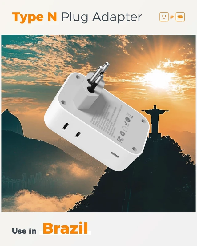 Alt view image 2 of 5 - TESSAN Type N Plug Adapter Brazil 2-Pack, PD 28W