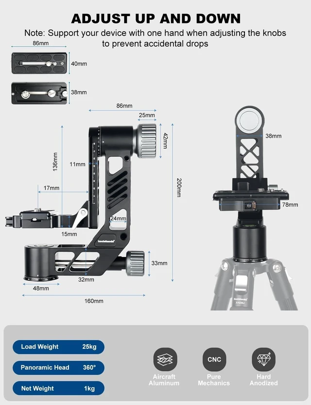 Alt view image 4 of 5 - Koolehaoda Gimbal Tripod Head 360 Panoramic CNC Aluminum Arca Swiss