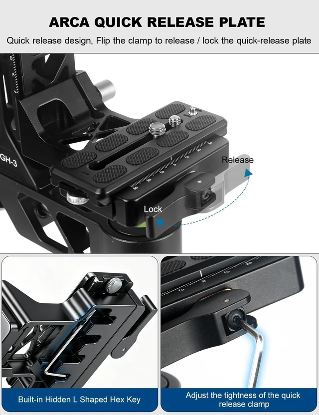 Alt view image 5 of 5 - Koolehaoda Gimbal Tripod Head 360 Panoramic CNC Aluminum Arca Swiss