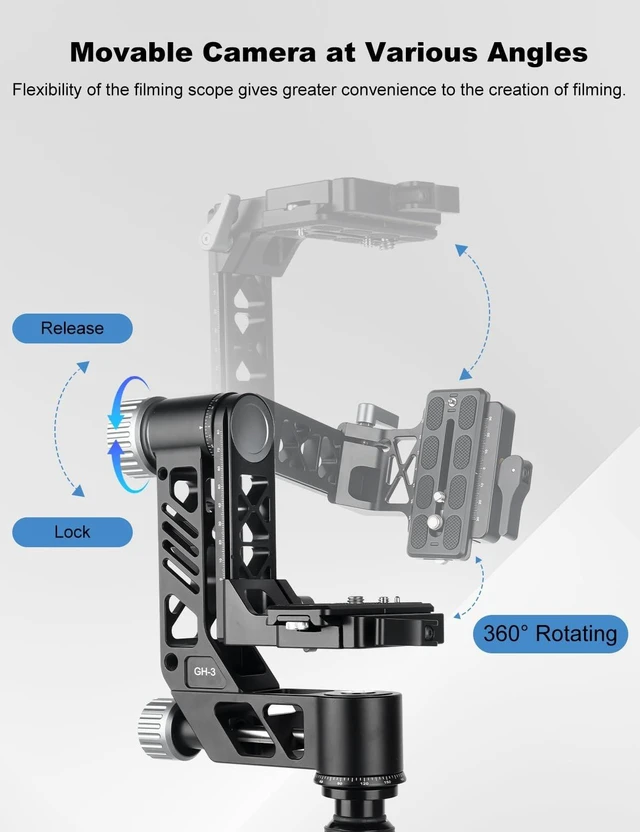 Alt view image 3 of 5 - Koolehaoda Gimbal Tripod Head 360 Panoramic CNC Aluminum Arca Swiss