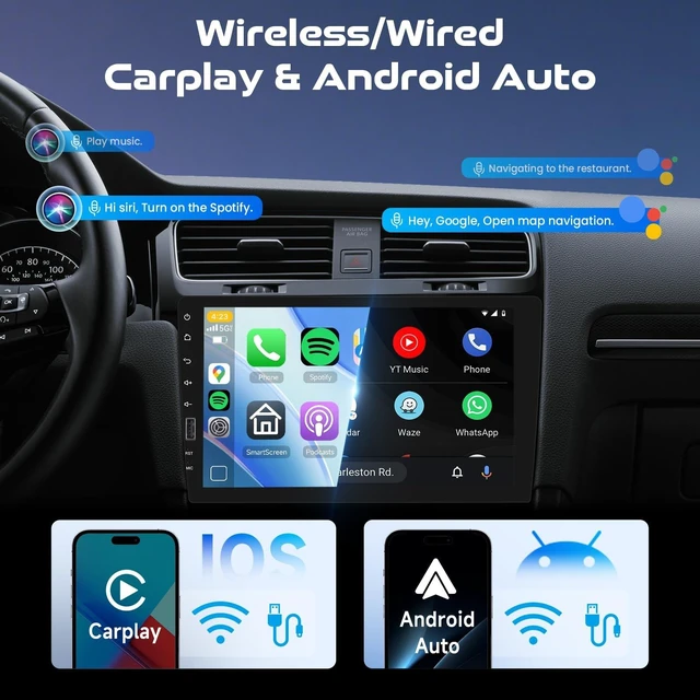 Alt view image 2 of 5 - Driauto 9 Inch Single Din Car Stereo with Wireless Carplay Android Auto, 1 DIN Touchscreen Head Unit Carplay Screen with Bluetooth FM/AM/RDS Mirror Link SWC EQ USB Online Video+ Backup Camera