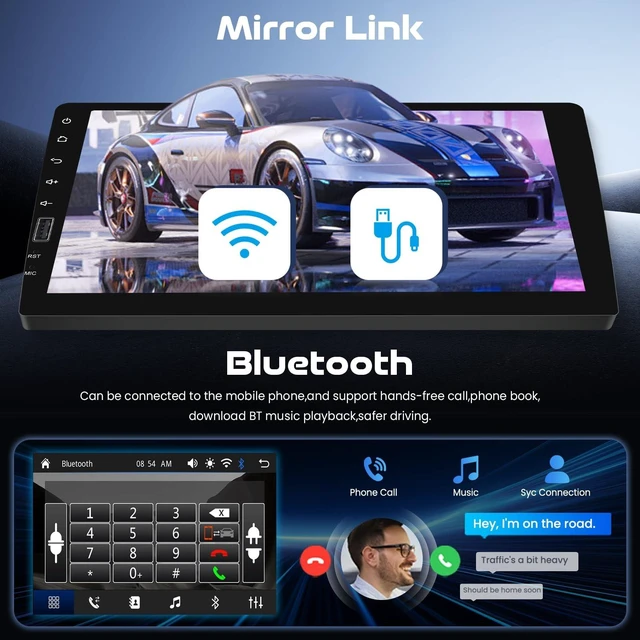 Alt view image 3 of 5 - Driauto 9 Inch Single Din Car Stereo with Wireless Carplay Android Auto, 1 DIN Touchscreen Head Unit Carplay Screen with Bluetooth FM/AM/RDS Mirror Link SWC EQ USB Online Video+ Backup Camera
