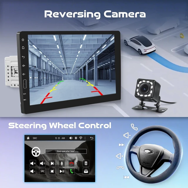 Alt view image 4 of 5 - Driauto 9 Inch Single Din Car Stereo with Wireless Carplay Android Auto, 1 DIN Touchscreen Head Unit Carplay Screen with Bluetooth FM/AM/RDS Mirror Link SWC EQ USB Online Video+ Backup Camera