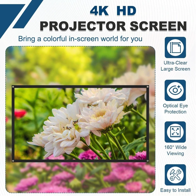 Alt view image 4 of 5 - MECCANIXITY Projector Movie TV Projector Screen 150 Inch 4K HD 16:9 White
