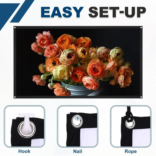 Alt view image 5 of 5 - MECCANIXITY Projector Movie TV Projector Screen 150 Inch 4K HD 16:9 White