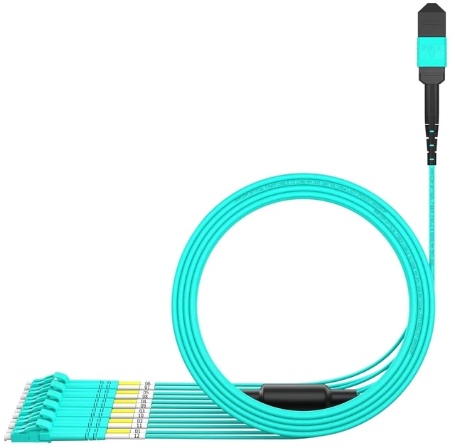 Alt view image 2 of 5 - AMPCOM MPO to LC Breakout Cable 50/125m Multimode OM3-300(12 Fiber, MPO to LC, Type B, LSZH/Riser, UPC, Aqua) 5m (16ft)