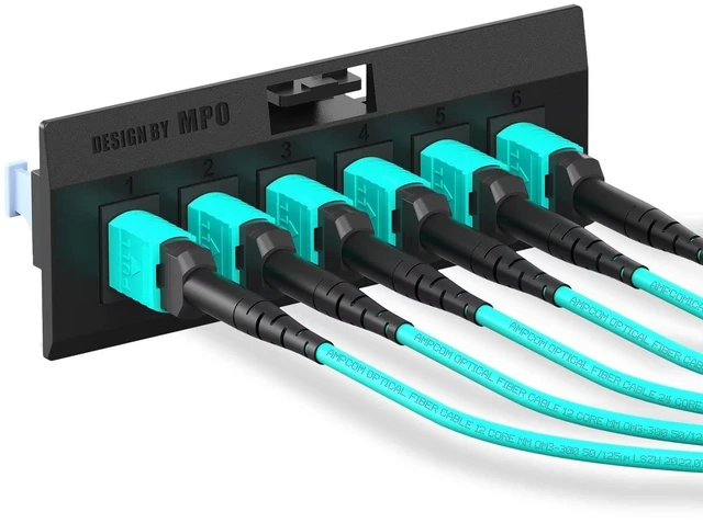 Alt view image 3 of 5 - AMPCOM MPO to LC Breakout Cable 50/125m Multimode OM3-300(12 Fiber, MPO to LC, Type B, LSZH/Riser, UPC, Aqua) 5m (16ft)