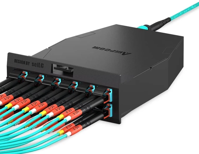 Alt view image 4 of 5 - AMPCOM MPO to LC Breakout Cable 50/125m Multimode OM3-300(12 Fiber, MPO to LC, Type B, LSZH/Riser, UPC, Aqua) 5m (16ft)